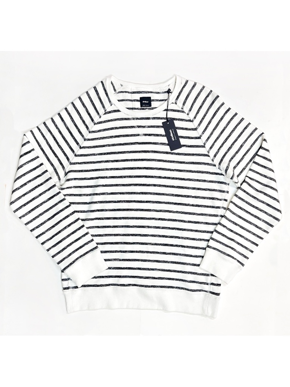 NWT STRELLSON Mens Large Black White Stripe Raglan Long Sleeve Crew Neck Sweater